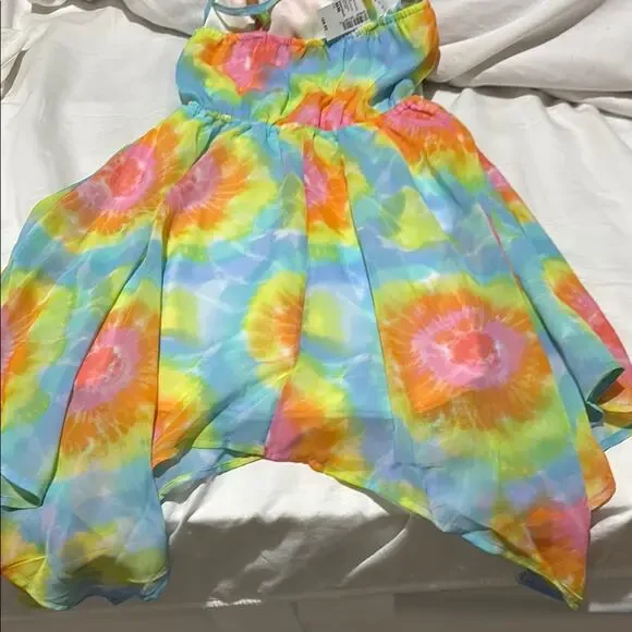 Children’s place m 7/8 Colorful Tie-Dye Dress hi low pointed hemline nwt lined - Picture 10 of 10